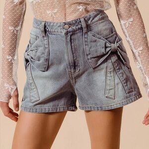 So Me Blue Jean Shorts with Bow Detail
